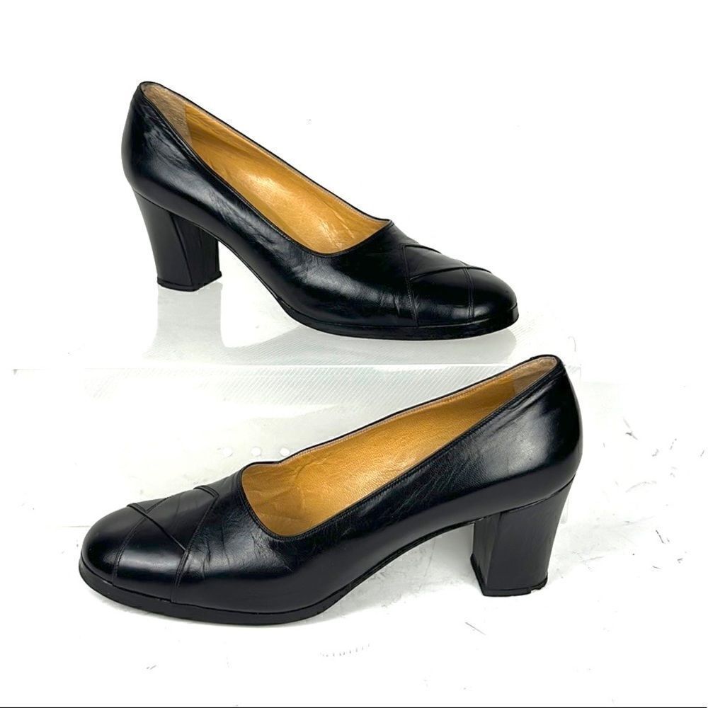 Black Leather Italian made Pumps Heels LA SFINGE by Vittorio De Maio size 9,5